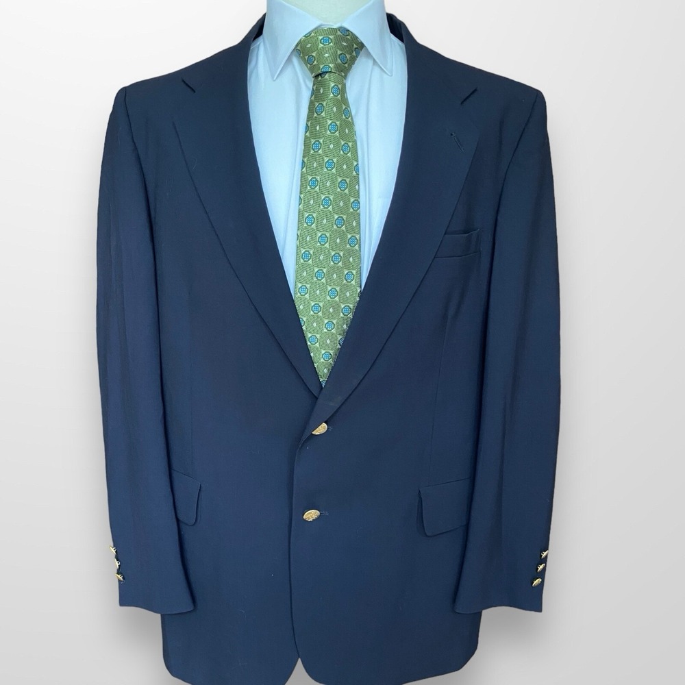 Heisman Trophy Col Blazer‎ Sport Coat Mens 46L Navy Gold Buttons Sport Coat VTG